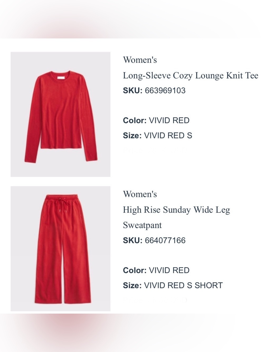 Abercrombie & Fitch Vivid Red Matching Set - Picture 1 of 8